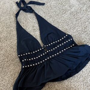 Black Halter Top with Silver Accents